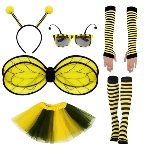 Topzora 6 Stück Bienenkostüm Erwachsene mit Bienenflügel,Bienen Haarreif,Bienengläser,Tüll Rock,Gestreifte Überkniestrümpfe,Lange Handschuhe für Fasching Karneval Motto Party Topzora 6 Stück Bienenkostüm Erwachsene mit Bienenflügel,Bienen Haarreif,Bienengläser,Tüll Rock,Gestreifte Überkniestrümpfe,Lange Handschuhe für Fasching Karneval Motto Party von Topzora