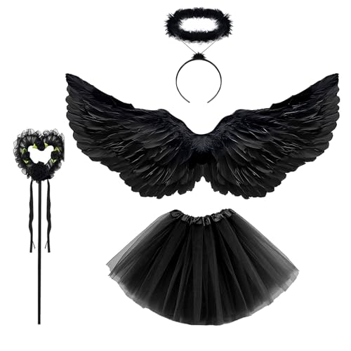 Topzora Schwarzer Engel Kostüm Damen, Schwarze Flügel,Engelsflügel Schwarz mit Tütü Rock,Heiligenschein und Zauberstab für Halloween, Mottoparty, Karneval,Kostümparty Topzora Schwarzer Engel Kostüm Damen, Schwarze Flügel,Engelsflügel Schwarz mit Tütü Rock,Heiligenschein und Zauberstab für Halloween, Mottoparty, Karneval,Kostümparty von Topzora