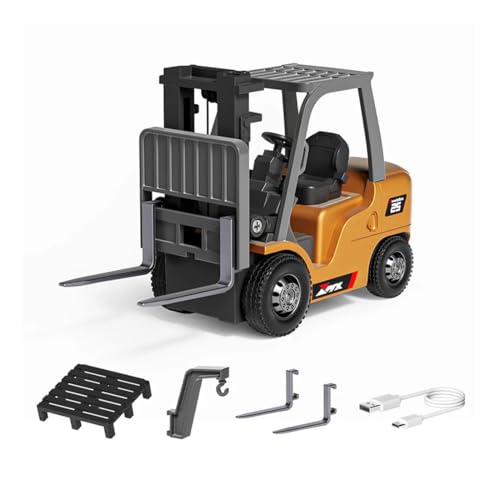 Torquino 1/64 Scale Mini RC Truck, 2.4G Alloy RC Gabelstapler mit Wireless Controller, Cargo Haken, Gabeln und Palette, Ferngesteuertes Fahrzeug Geschenk für Erwachsene (RTF) von Torquino