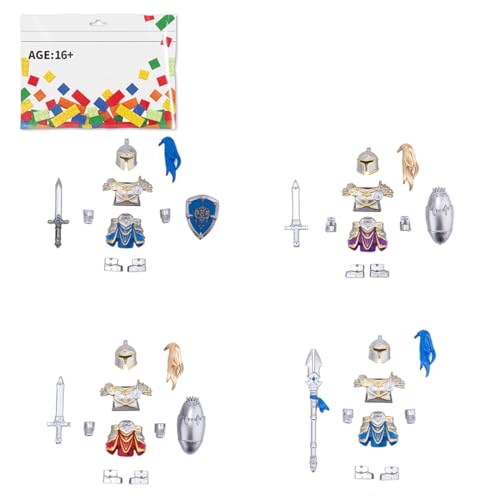 Torquino Mittelalterliche Ritterrüstung Bauklötze Set, 4 in 1 Mittelalterliches Waffenpaket Zubehörset, Waffen Militär Bausteine Set, Geschenk für Erwachsene(39PCS) von Torquino