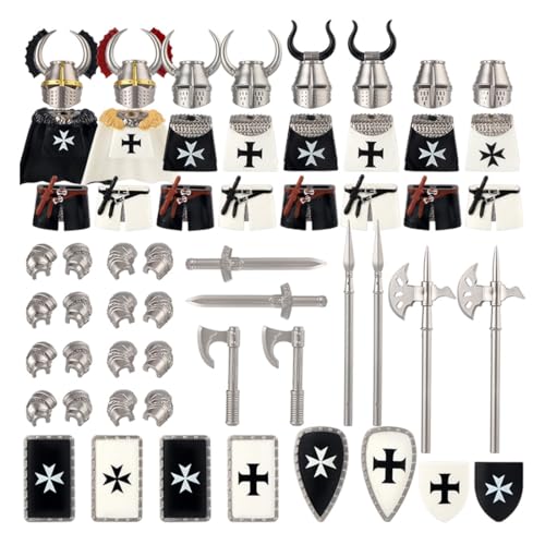 Torquino Mittelalterliche Ritterrüstung Bauklötze Set, Mittelalterliches Waffenpaket Zubehörset, Waffen Militär Bausteine Set, Geschenk für Erwachsene(56PCS) von Torquino