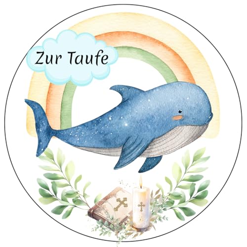 Tortenaufleger Zur Taufe| Wal & Regenbogen | 20 cm Durchmesser - aus Dekorpapier Plus VORGESTANZT von Tortenpixel