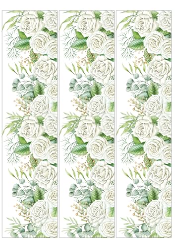 Tortenband - 3 Stück je 6,6x24 cm - WEISSE ROSEN - Geburtstag - Hochzeit - aus Dekorpapier Plus von Tortenpixel