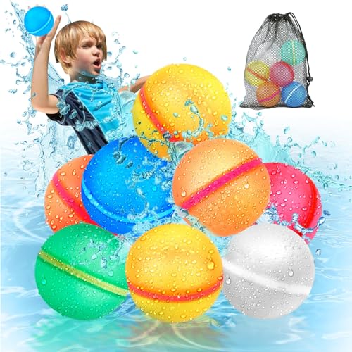 Tosekry Wasserbomben Wiederverwendbar mit Netzbeutel, Wasserspielzeug Kinder Outdoor Spiele für Kinder Strandspielzeug Reusable Water Balloon für Jungen und Mädchen Sommer Draussen (8 Stück) von Tosekry