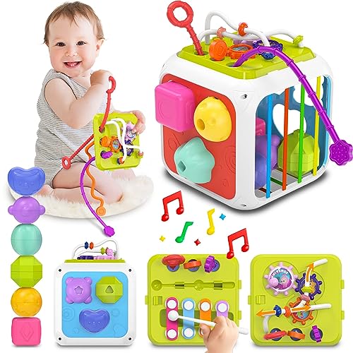 Tosekry Baby Spielzeug ab 1 2 Jahr, Motorikspielzeug Sensorik Montessori Spielzeug Shape Sortier Stapelspielzeug Babyspielzeug Busy Activity Cube für Babys Kleinkinder (Motorikwürfel) von Tosekry