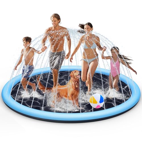 Tosekry Splash Pad für Kinder mit Antirutschfunktion, Wassersprinkler Outdoor Wasserspiel Garten, 200CM Sprinkler Pool Wasserspielzeug für Kinder & Hunde (Blau) von Tosekry
