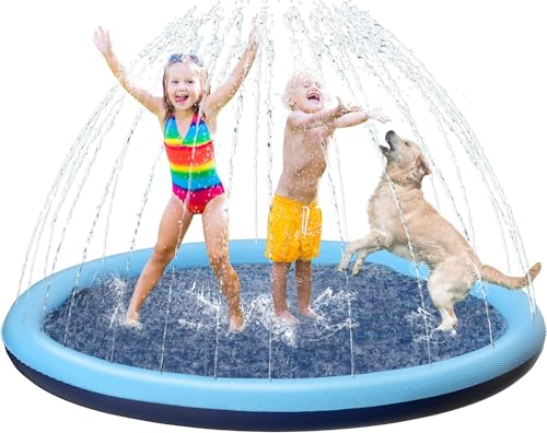 Tosekry Wasserspielzeug Kinder Outdoor Spiele, 170CM Wassersprinkler Kinder Splash Pad, Gartenspielzeug Kinder Sprinkler und Hundepool mit Antirutschfunktion (blau-170cm) von Tosekry
