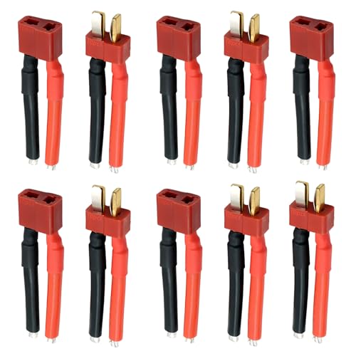 Tosiicop Deans T Stecker Kabel - 5 Paar T Plug Connector Verlängerungskabel mit 40mm 14AWG Silikondraht für RC Lipo Akku FPV Drohne Ferngesteuertes Auto Boot Outdoor-Akku (5 Buchse und 5 Stecker) von Tosiicop