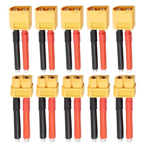 Tosiicop XT60 Stecker Kabel - 5 Paare XT60 Adapter Verlängerungskabel mit 12AWG Silikondraht für RC Lipo Akku Drohne Ferngesteuertes Auto Boot Outdoor-Akku 55mm (5 Female und 5 Male) von Tosiicop