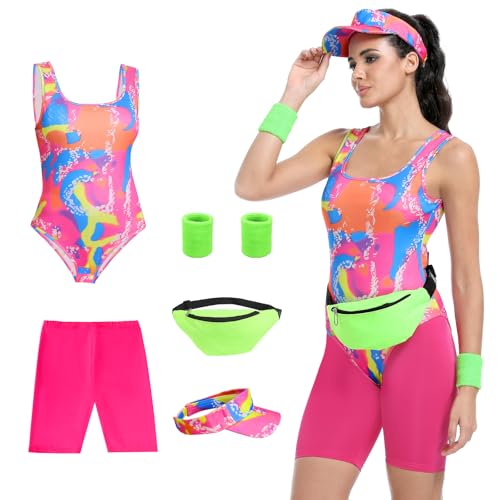 Tosjack 80er Damen Fitness-Kostüm, 80er Jahre Outfit für Erwachsene, Badeanzug für Halloween-Cosplay, Partnerkostüm-Set (XXL) von Tosjack
