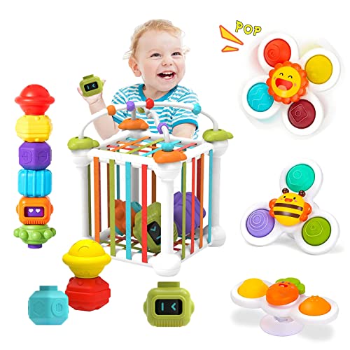 TOSPINO Baby Spielzeug ab 1 Jahr Montessori Spielzeug Lernspielzeug Motorikspielzeug Bunte Formsortierer mit 3 Saugnapf Spinner und Perlenlabyrinth, Geschenke für Jungen Mädchen 1 2 3 von TOSPINO