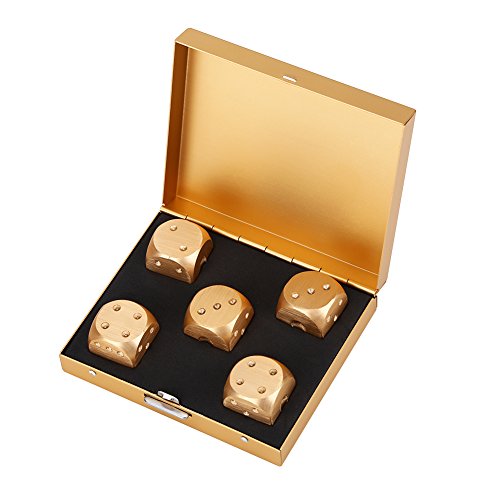Tosuny 5 Stück Spielwürfel Farbe Silber Gold Aluminiumlegierung mit Aufbewahrungsbox Geeignet für Tischspiele, Poker(Gold-Quadrat-Box) von Tosuny
