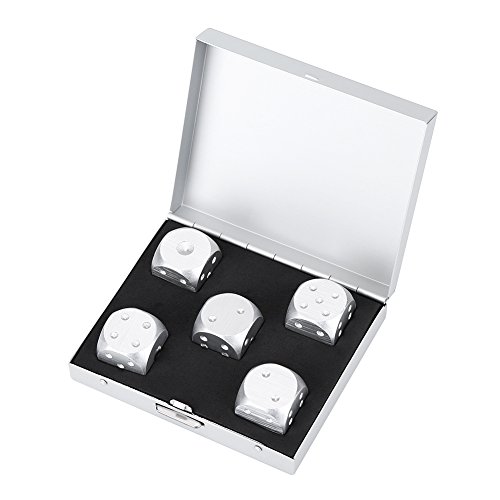 Tosuny 5 Stück Spielwürfel Farbe Silber Gold Aluminiumlegierung mit Aufbewahrungsbox Geeignet für Tischspiele, Poker(Silver-Square Box) von Tosuny