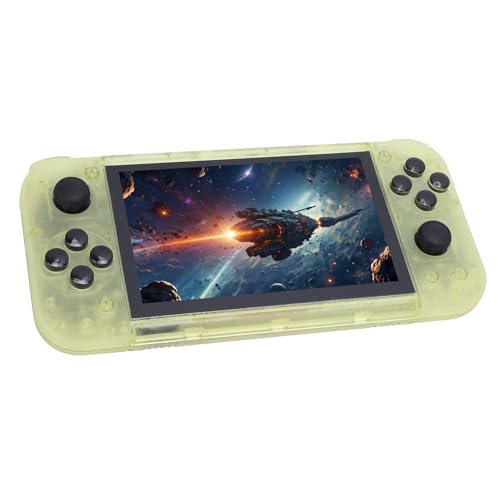 Tosuny Handheld Retro Spielekonsole, Retro Gaming Konsole mit 5 Zoll IPS Bildschirm, 2 GB DDR4, USB C Tragbare Videospielkonsolen mit 3D Joysticks Steuerung für System (Transparentes Gelb) von Tosuny