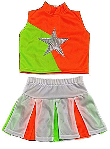 Cheerleader-Kostüm für kleine Mädchen, Uniform, Cheerleading-Kleid, Outfit, Halloween, (L / 8–10 Jahre, Orange, Grün) von Total 2550