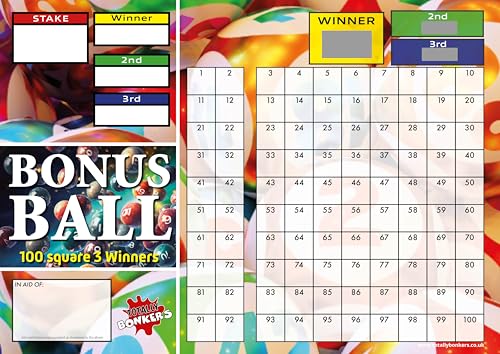 Totally Bonkers - Bonus Ball x3 Gewinner Spendenaktion Rubbelkarten - 100 quadratisch - A3 (420 x 297 mm) - 1 Karte - TB0123 - Blindkarte von Totally Bonkers