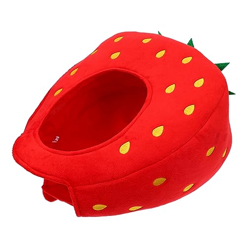 Totority 1 Stück Erdbeer Hut aus Plüsch Verstellbare Kopfbedeckung für Cosplay und Partys Witziges Accessoire für Halloween Karneval und Fotoshootings von Totority
