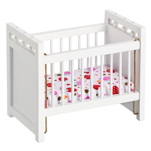 Totority 1 Stück Mini Crib Model Handgefertigtes Miniaturmöbel für Puppenhaus Dekoratives Weißes Babybett für Kinderzimmer und DIY Projekte von Totority