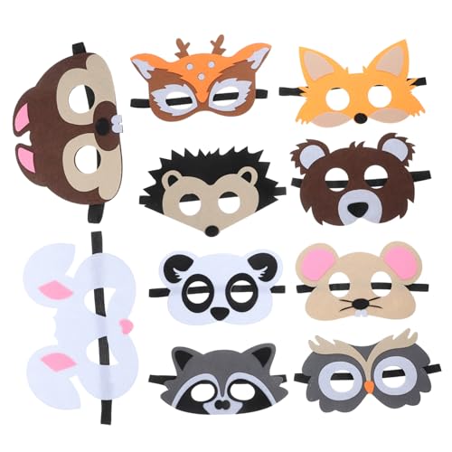 Totority 10 Stück Teiliges Tiermasken aus Filz für Dschungeltiere für Geburtstagsfeiern Halloween und Kostümpartys mit Verstellbarem Band Geeignet für Altersgruppen von Totority