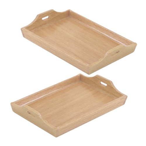 Totority 2 Stück Dollhouse Decor Puppenhaus-Tablett aus Holz Puppenhaus-Teetablett Teetablett aus Holz Miniatur-Puppenhaus-Serviertabletts Miniatur -Küchentischgeschirr Birke Khaki von Totority