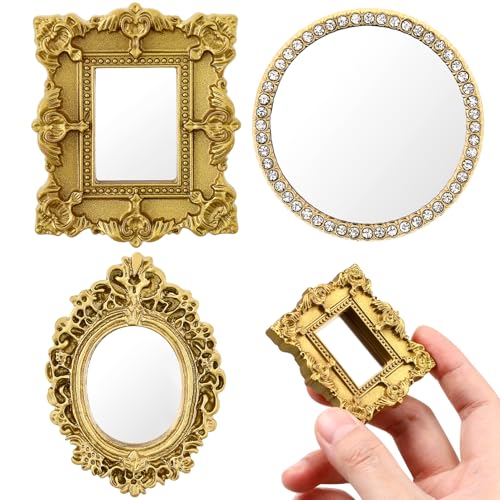 Totority 3 Stück Miniatur Spiegel für Puppenhaus Vintage Dekoration Kreative Miniaturen aus Resin für Garten und Puppenmöbel Goldene und Rechteckige Modelle von Totority