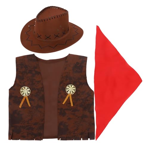 Totority Cowboy Kostüm für Cowboy Hut Fransenweste und Bandana für Halloween Cosplay und Karneval Braun Bequem und Atmungsaktiv von Totority