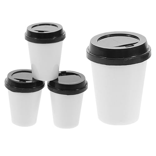 Totority Miniatur-Kaffeetasse Zum Mitnehmen - 4 Stück Mini-Kaffeetasse Weiß Winzige Espressotassen Zum Mitnehmen Puppenhaus Küchenzubehör von Totority
