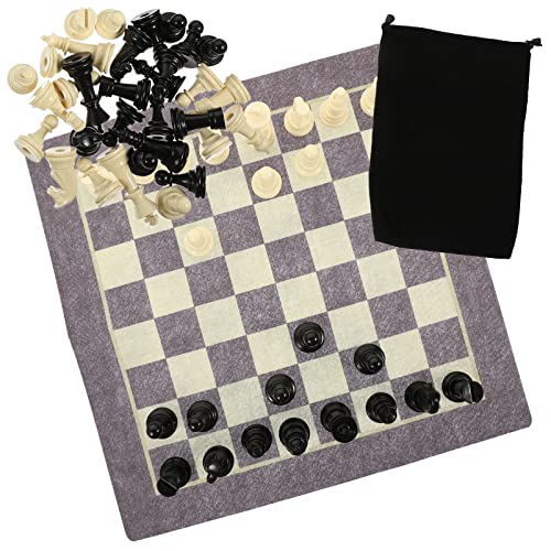 Totority Stoffspielschach - Tragbares Dame-Set 38 cm Reisebrettspiele Turnier-Damematte Mit Schach- Und Aufbewahrungstasche von Totority