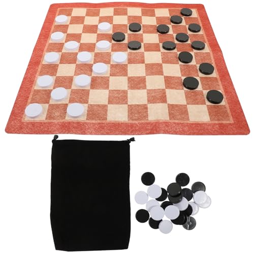 Totority Stoffspielschach - Tragbares Dame-Set 38 cm Reisebrettspiele Turnier-Damematte Mit Schach- Und Aufbewahrungstasche von Totority
