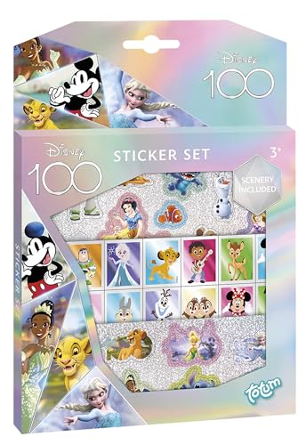 Disney Stickerset – 3 Bögen mit über 50 Stickern, wunderschöne Disney Sticker mit Glitzer Effekt, Motive der Figuren aus den besten Disneyfilmen von Totum
