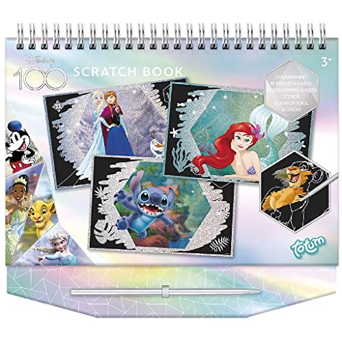 Totum 300255 Disney Scratch Kratzbuch & Ausmalbuch mit Schablonen und Glitzerstickern mit Anna & ELSA, Mickey Mouse, Simba, UVM. Activity Book für zuhause und unterwegs, Mehrfarbig, M von Totum