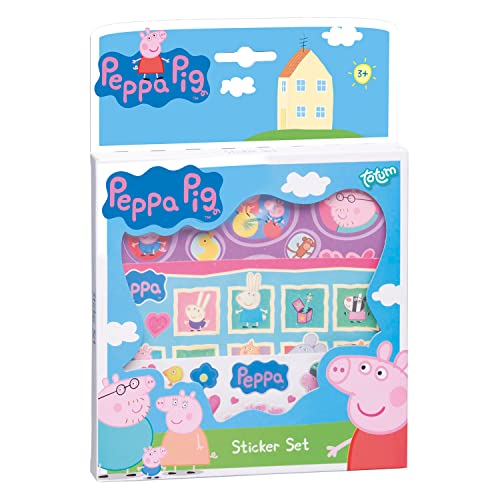 Totum 360044 Peppa Wutz Stickerbox mit über 50 Aufklebern Pig Familie, bunt, 18 cm von Totum
