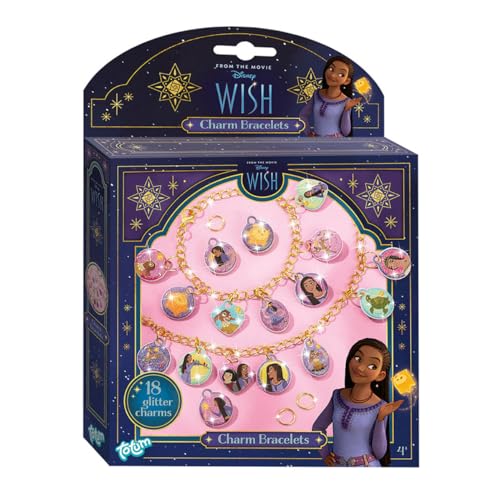 Totum Disney Wish Charm Armband Schmuck-Bastelset, machen Sie 2 Bettelarmbänder mit goldfarbenen Gliedern und 18 glitzernden Puffy Charms, geeignet für Kinder ab 4 Jahren von Totum