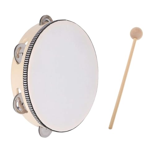 Holz Handtrommeln Set - Tambourin, Einreihige Handtrommel, Handheld Tamburin, Percussion-Handtrommeln für Kinder, Mit 1 Schlägel für Party, Schule und Frühpädagogisches, 8 Zoll von Toulifly