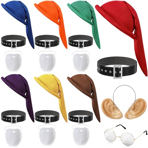 Toulite 22-teiliges Halloween-Zwerg-Kostüm-Zubehör für Erwachsene, Zwergen-Kostüm-Set, inklusive Elfenzwerg, Mützen, schwarzer Gürtel, weißer Kunstbart, künstliche Ohren und runde Brille für von Toulite
