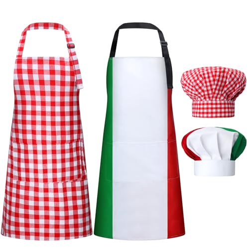 Toulite 4-teiliges italienisches Partydekorationskostüm-Set, italienischer Stil, Kochmütze und Schürze für Damen und Herren Toulite 4-teiliges italienisches Partydekorationskostüm-Set, italienischer Stil, Kochmütze und Schürze für Damen und Herren von Toulite