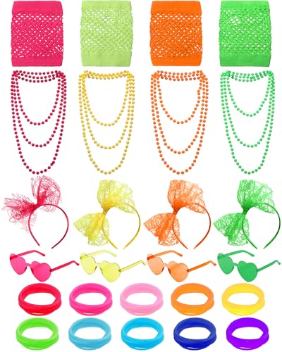 Toulite 80er-Jahre-Kostüm-Zubehör-Set für Damen, mit Stirnband, Handschuhen, Halskette, Armband, Sonnenbrille für Outfit-Party (frische Farbe) von Toulite