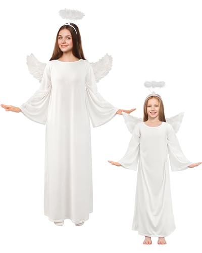 Toulite Engelskostüm für Damen und Mädchen, weißes Engelskleid mit Stirnband und Flügel, Krippen-Kostüm für Weihnachten (120 cm) von Toulite