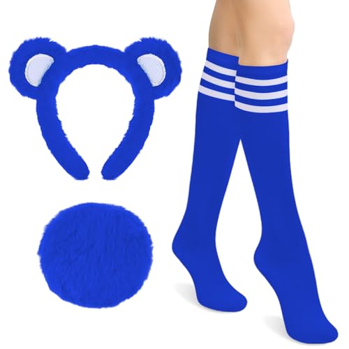 Toulite Kniestrümpfe mit Bärenohren, Stirnband, Schwanz, Streifen, Bär, Tier-Kostüm, Zubehör für Damen, Halloween, Cosplay, Party, Helles Violett, M von Toulite