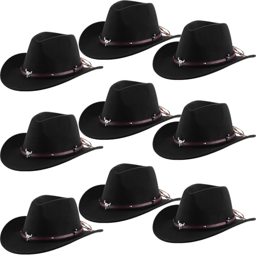Toulite Western-Cowboyhut, Pelz, Kunstfilz, Hüte, Reisemütze mit Riemen, für Männer und Frauen, Cowgirl-Party, Cosplay-Kostüm, 9 Stück, Schwarz, Einheitsgröße Toulite Western-Cowboyhut, Pelz, Kunstfilz, Hüte, Reisemütze mit Riemen, für Männer und Frauen, Cowgirl-Party, Cosplay-Kostüm, 9 Stück, Schwarz, Einheitsgröße von Toulite