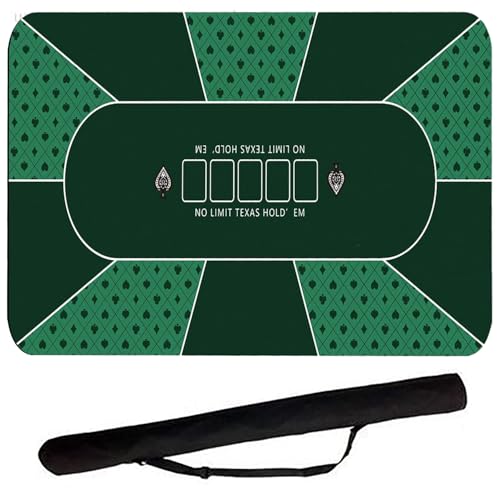 Professionelle Poker-Tischmatte, 180 x 90 cm, 10 Spieler, tragbar, Gummi, Texas, Hold'em, Poker-Tischplatte, Layout mit Tragetasche, für Pokerspiele, Blackjack (Grün) von TourKing