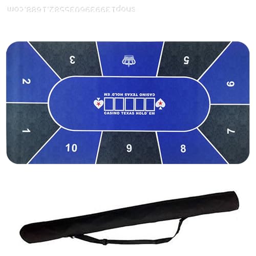 Professionelle Pokermatte, 180 x 90 cm, 10 Spieler, tragbar, Gummi, Texas, Hold'em, Pokertisch-Layout mit Tragetasche, für Pokerspiele, Blackjack (Blau) von TourKing