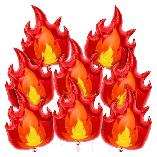 Feuer Folienballons, 6 Stück, 70 cm x 55 cm, Heliumgeeignet, Rot Orange Flammendesign, Geburtstag Feuer Luftballon, Feuer Geburtstag Ballon Deko von Tourima