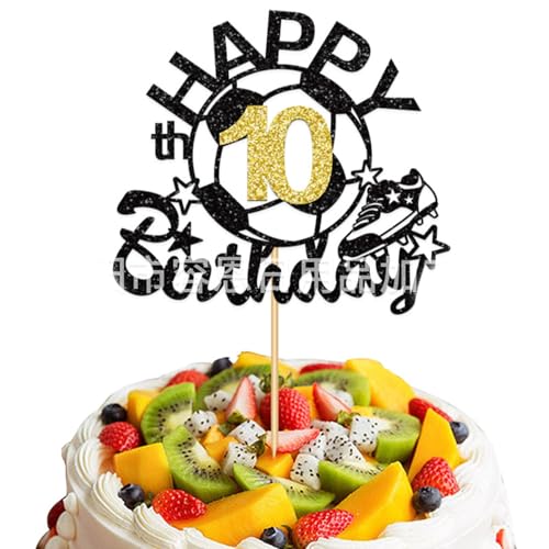Glitzer Tortenaufsatz Happy Birthday zum 10. Geburtstag, Fußball Design, Schwarz und Gold Glitzer Tortenaufsatz Happy Birthday zum 10. Geburtstag, Fußball Design, Schwarz und Gold von Tourima