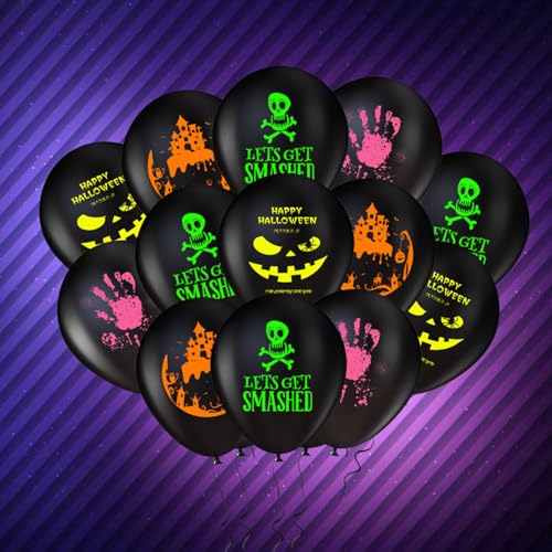 Halloween Luftballons Set, 30 cm, 20 Stück, Schwarz mit Leuchtenden Designs, 4 Gruselige Motive Halloween Luftballons Set, 30 cm, 20 Stück, Schwarz mit Leuchtenden Designs, 4 Gruselige Motive von Tourima