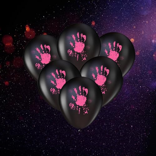 Halloween Luftballons mit Leuchtenden Handabdrücken, 30 cm, 20 Stück, Schwarz mit Rosa Halloween Luftballons mit Leuchtenden Handabdrücken, 30 cm, 20 Stück, Schwarz mit Rosa von Tourima