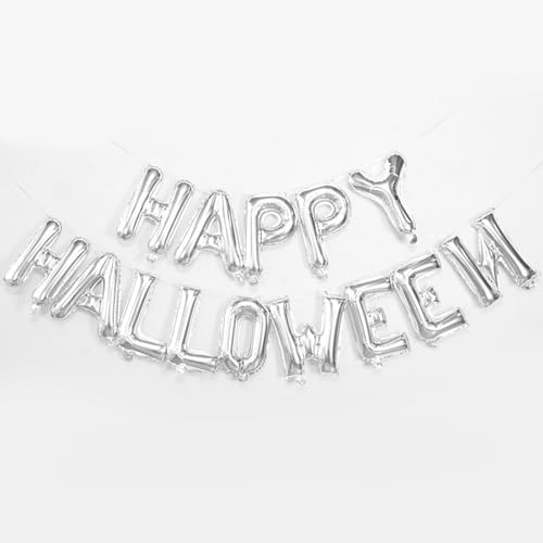 Happy Halloween Silber Luftballons Banner, Aluminium Folienballons Dekoration von Tourima