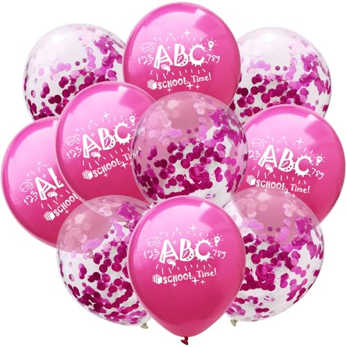 Schulanfang Luftballons Set, Einschulung Mädchen Junge Einschulung Deko, 10 Stück, 30cm, ABC Schulanfang Luftballons, Lila und Konfetti Design. Einschulung Deko, Deko Einschulung von Tourima