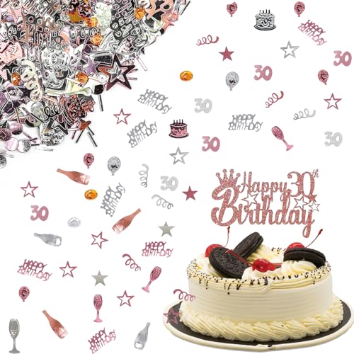 Torten Deko 30 Geburtstag und Konfetti 30 Geburtstag Deko - Konfetti (Roségold) für Tortendeko Jubiläen, Geburtstage, Partys, Tischdeko Kuchendeko von Tourima