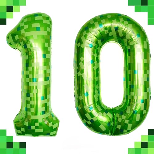 Tourima 10 Zahl Folienballon Grün 40 Zoll, Pixel Deko 10. Geburtstag Junge Mädchen, Helium Luftballons Zahlen für Geburtstag 10 Jahre, Deko Kindergeburtstag Zahlenluftballon Groß, Luftballons 10 Jahre von Tourima